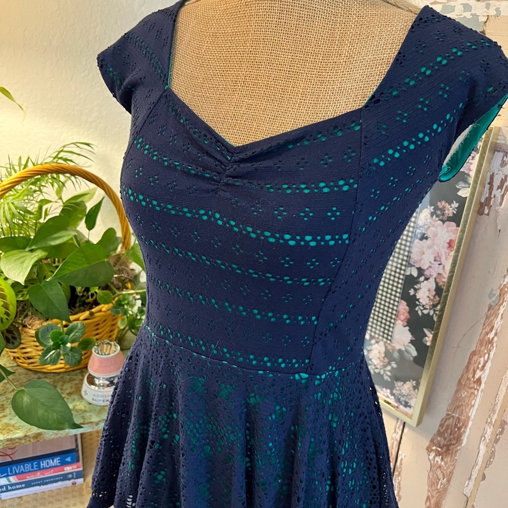 Anthropologie Navy Peplum Eyelet Top Size Small